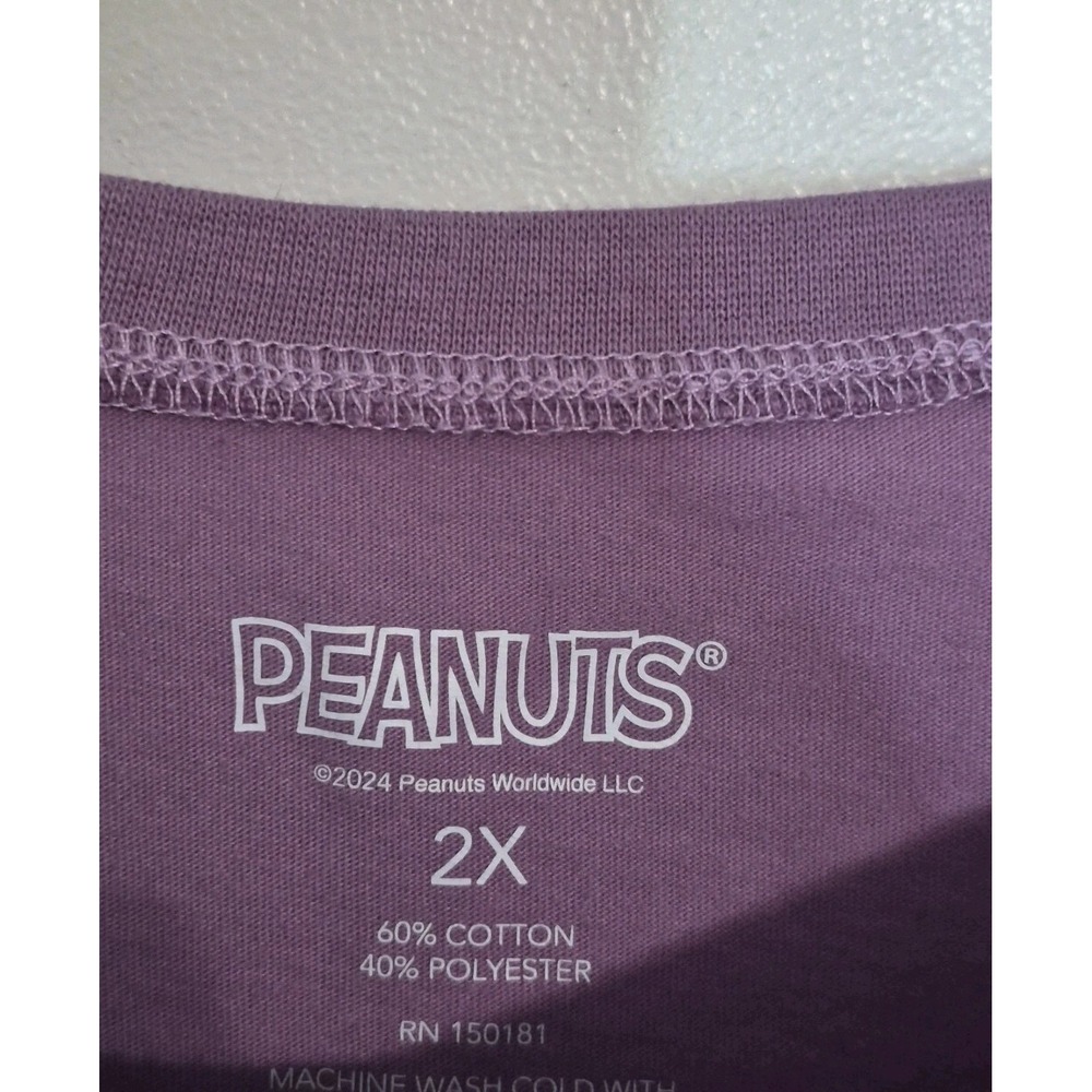Peanuts Snoopy Graphic Tee Women 2X Purple Pink Varsity Shirt Cartoon Nostalgia - Picture 5 of 7